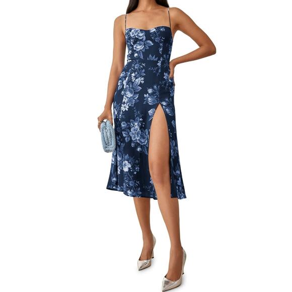 Reformation Juliette High Slit Sundress Sleeveless Lottie Blue Size 2 NWT - Picture 11 of 12